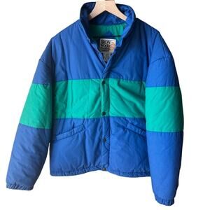 Vintage 90s Iron Wood Trading Company Blue Green Colorblock Puffer Jacket L